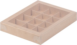 Коробка на 12 конфет 19 см*15 см*3 см с пластиковой крышкой крафт