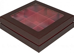 Коробка на 9 конфет "Люкс" Коричневая/красная 16 см*16 см*4 см