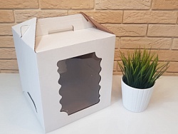 Коробка для торта 24 см*24 см*26 см с резным окном и ручкой